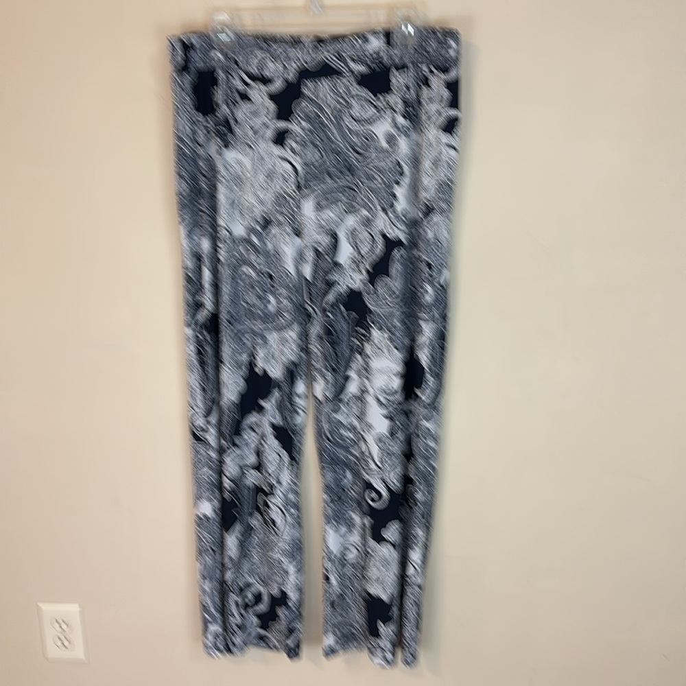 Iman Black and Gray Paisley Wide Leg Pants Size XL